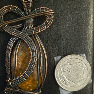 Amber Copper Wrapped Pendent